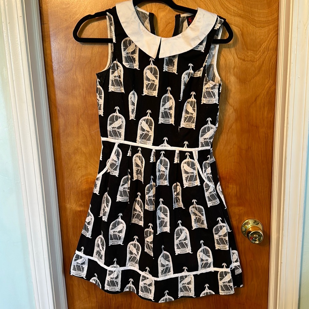 Folter bird cage print goth pinup collar dress